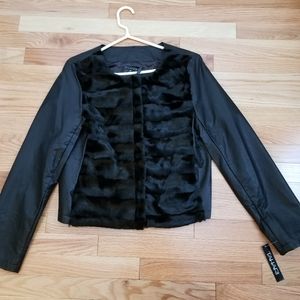 Tahari faux leather faux fur zipper dressy jacket